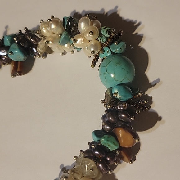 Genuine .925 Sterling Silver Necklace Czech Glass Seed Beads Pearl Turquoise - Picture 6 of 6